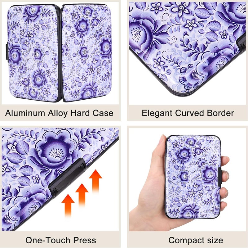 ELFISH Mini RFID Aluminum Wallet Credit Cards Holder Business Card Case Metal ID Case for Men Women (Camellia) - Image 3